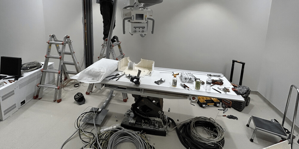 Imaging room stripped out, components and cabling cleared for removal