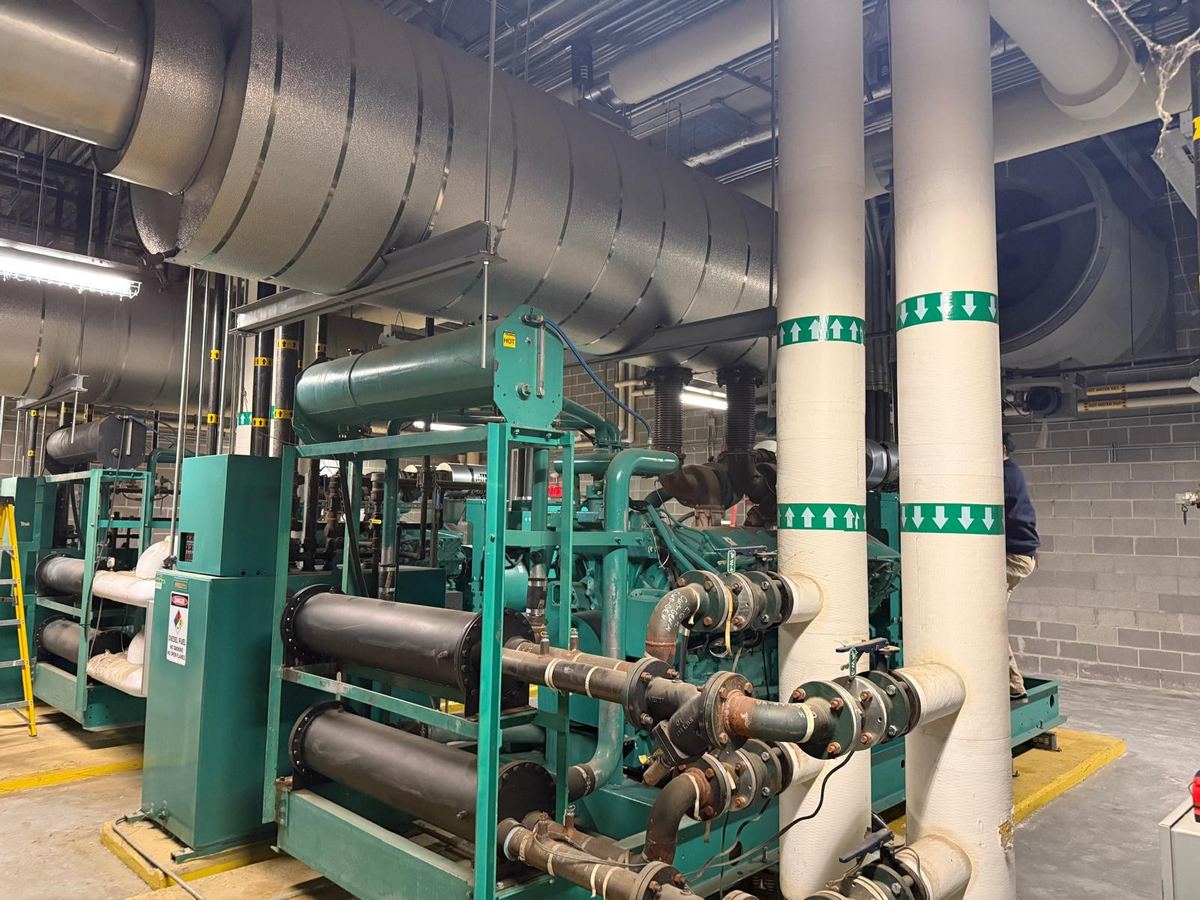 Chiller package and process piping installed in a mechanical room